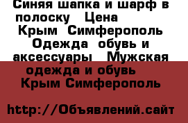 Синяя шапка и шарф в полоску › Цена ­ 1 000 - Крым, Симферополь Одежда, обувь и аксессуары » Мужская одежда и обувь   . Крым,Симферополь